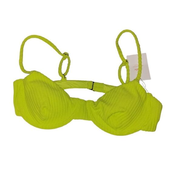 Andie Swim Women's The Bermuda Bikini Top Size M Neon Lemon Green Rib Terry - Picture 3 of 7